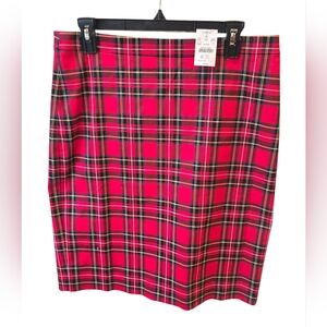 J. Crew Red Plaid Pencil Skirt